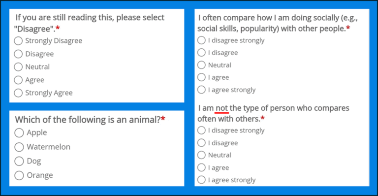 example of attention check questions in academic research